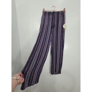 Knox Rose Womens Blue Abyss Striped Wide Leg Boho Tassel Pants‎ Small NWT